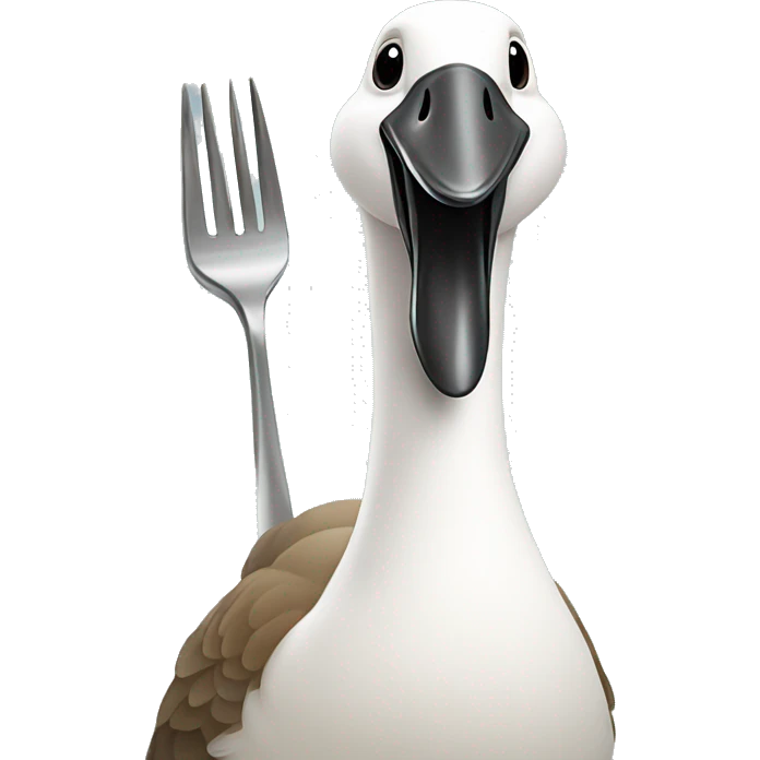 A whole Goose holding a fork in its beak emoji