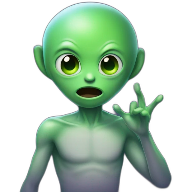 Alien with cring tears and behind him there is a shooting star emoji