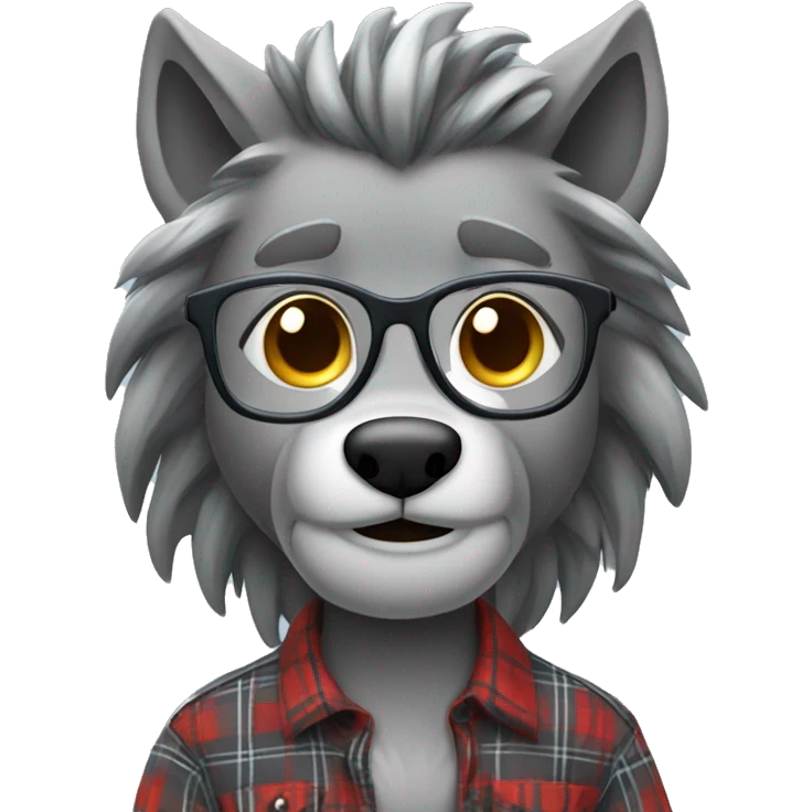 Gray warewolf with long gray braids with glasses and plaid shirt emoji
