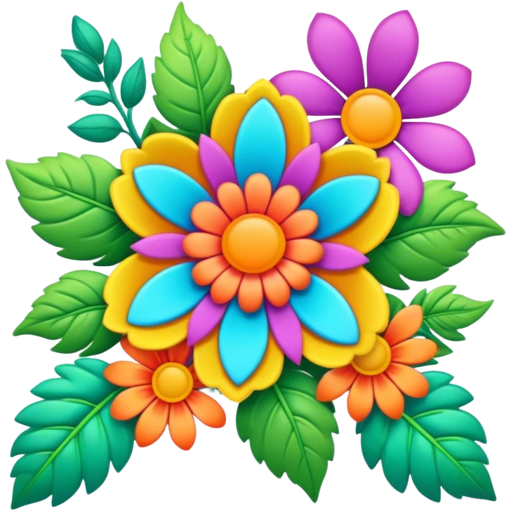 3D, psychedelic colored hippie style flower border  emoji