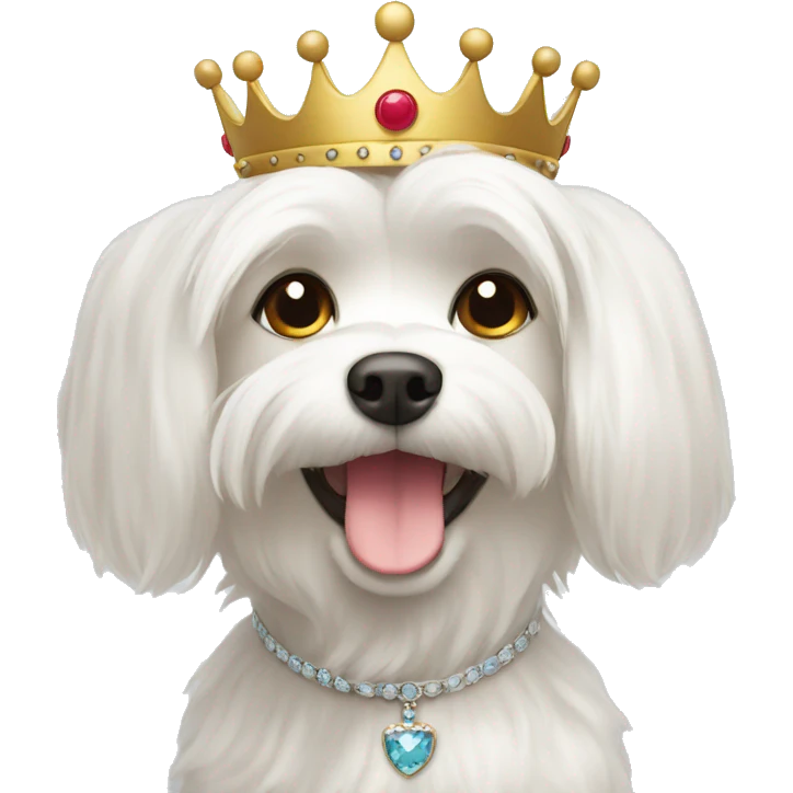 A happy Maltese wearing a crown emoji