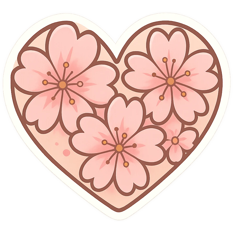 Pink heart-shaped cherry blossom pattern, Q version sticker style emoji