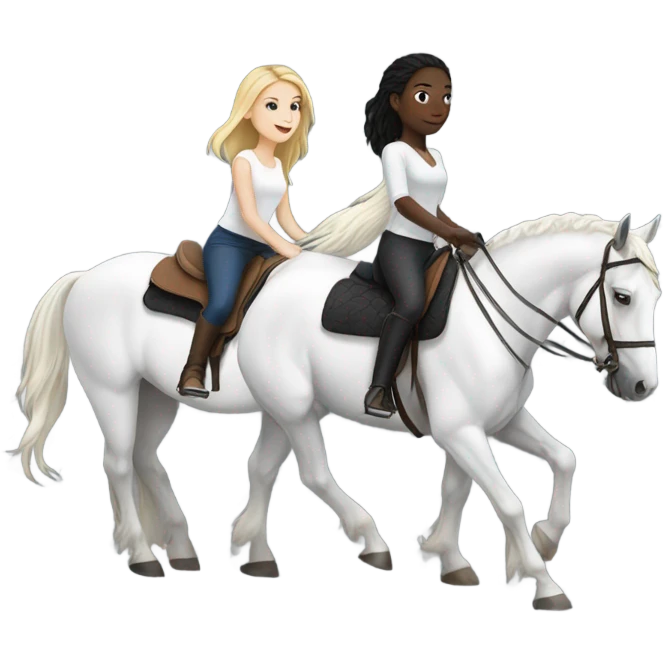 White girl riding black horse and white girl riding white horse emoji