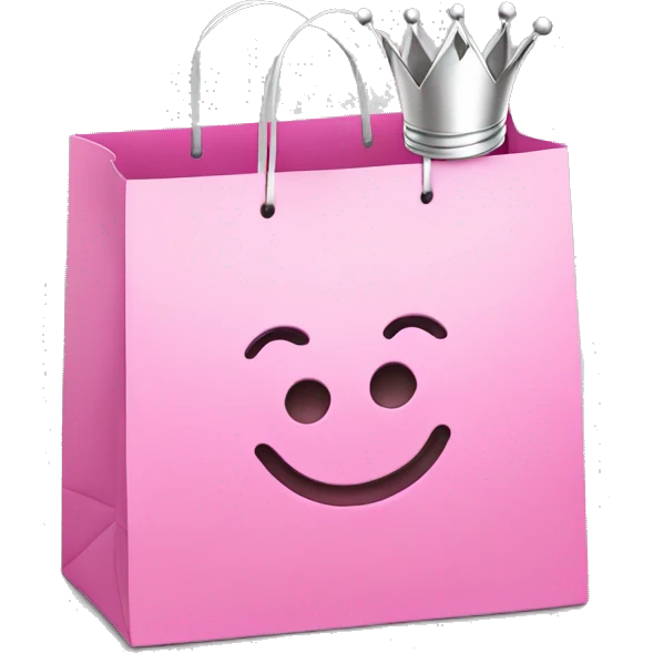 shopping bag pink with silver crown in front emoji