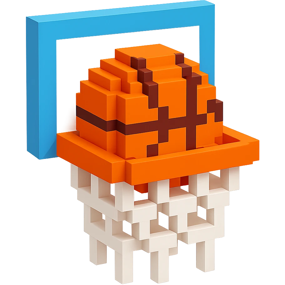 Voxel-style basketball in a net, variation 7 emoji