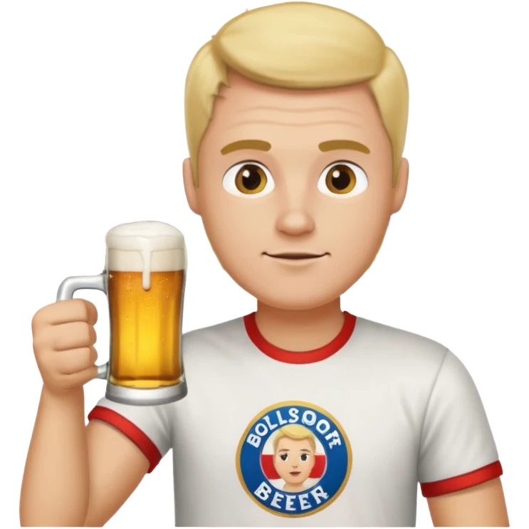 Men with Bolsdorf shirt drinks beer and watches race emoji