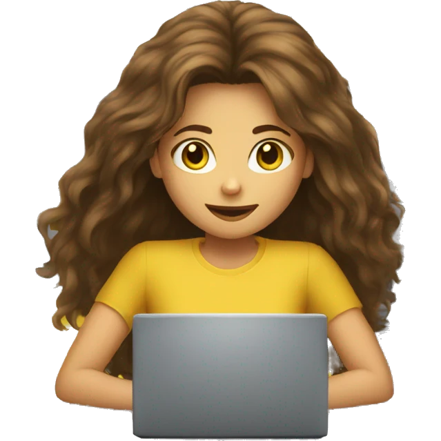Girl with brown hairy and Yellow shirt behind computer emoji