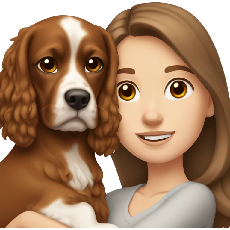 White girl with brown hair holding brown cavalier dog emoji