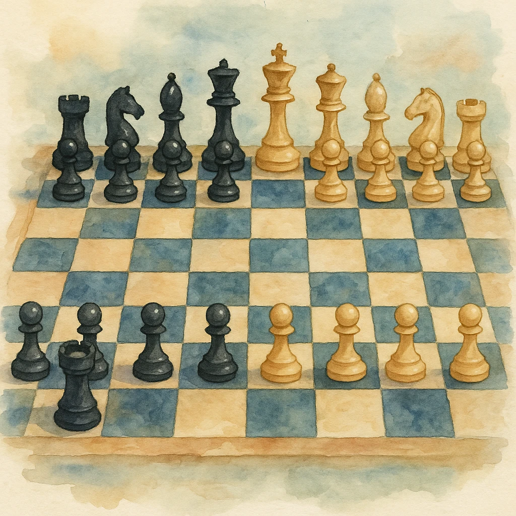 watercolor style chess board with pieces emoji