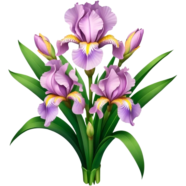 big bouquet Soft Pink Iris, luxuriant, leaf, bud emoji