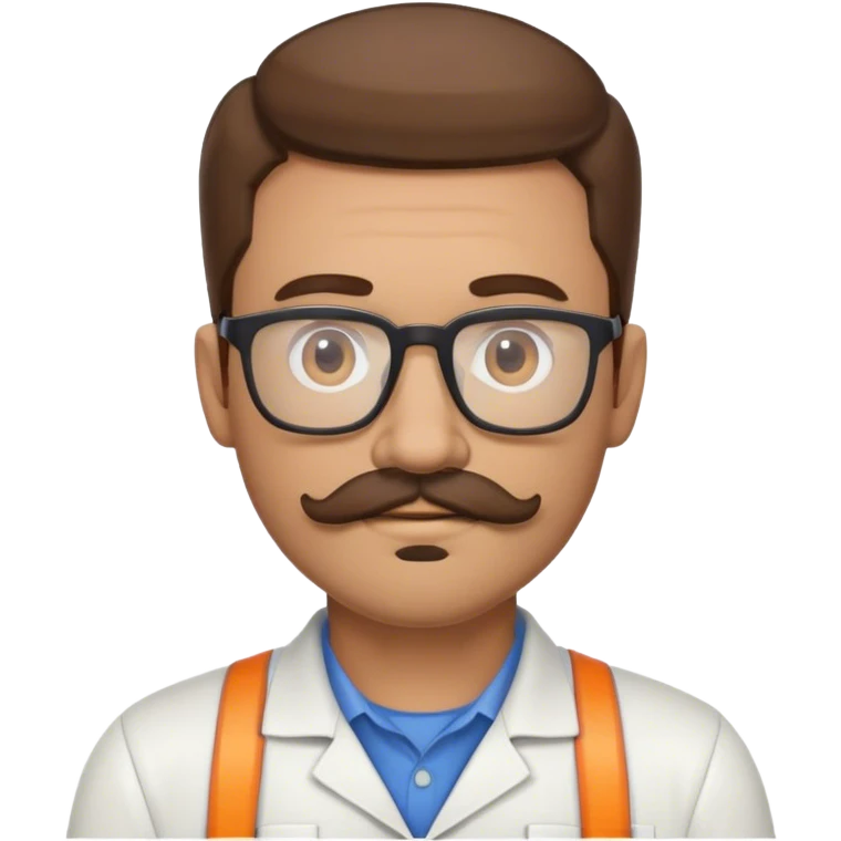 a bacend engineer with moustache, glasses, and  goatie, brown hair  emoji