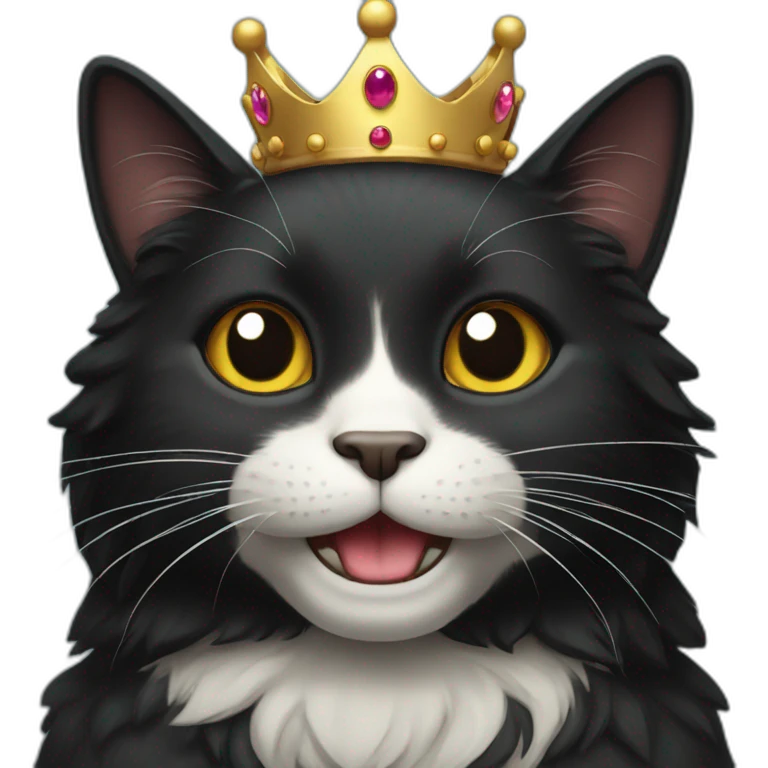 Black happy cat with crown emoji