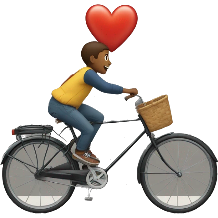 Heart crossing the street and a boy on a bicycle runs into the heart emoji
