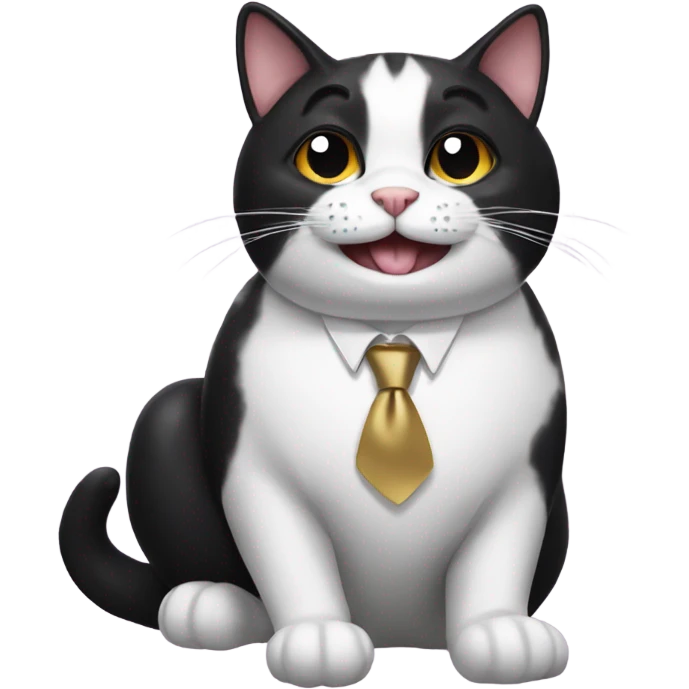 Mega happy Tuxedo cat with black mustache  emoji