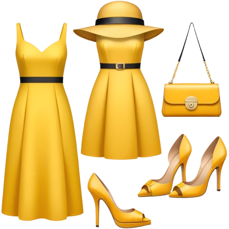 Icon for Fashion Design: a clothing scheme, a stylish hat, a bright dress, shoes, and a handbag with measurements, a measuring tape and a pencil. The emoji should represent the creative and precise process of fashion design. Transparent background. emoji