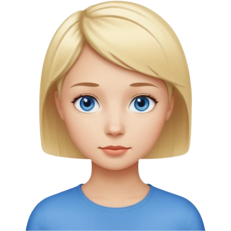 Mujer pelo rubio y muy corto ojos azules cara redonda emoji