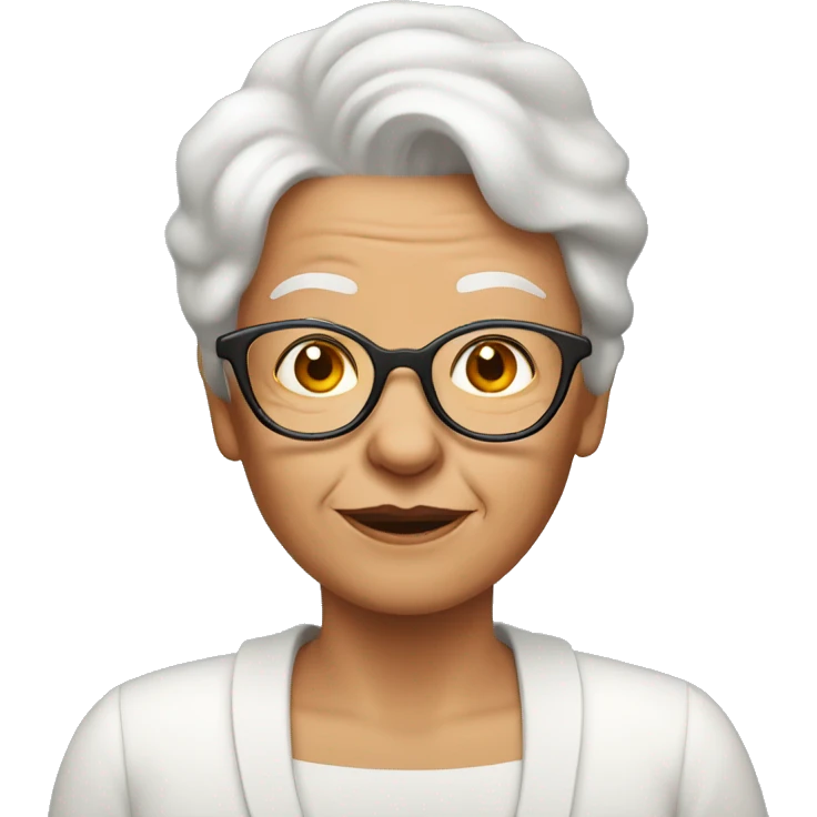 White Grandma emoji, wearing cat-eye shaped rim glasses and red hair emoji
