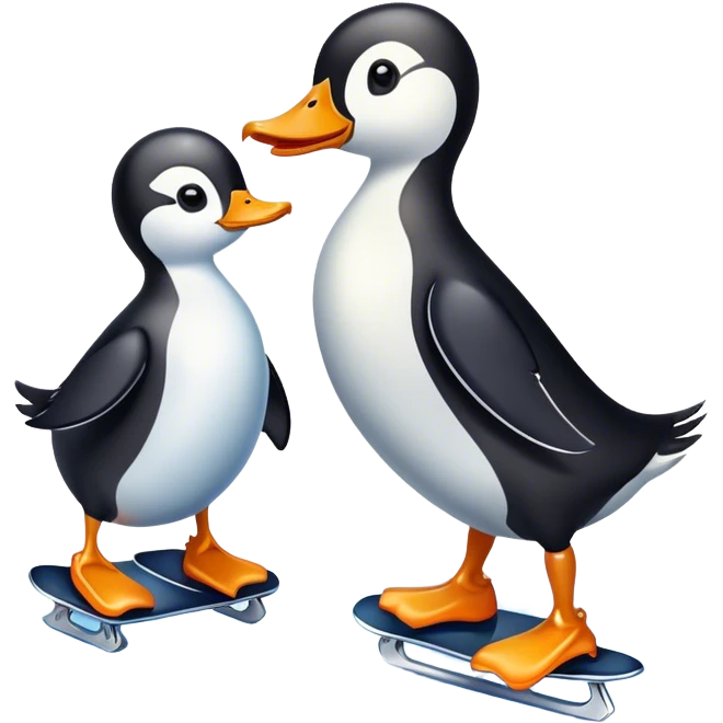 Duck and penguin ice skating emoji