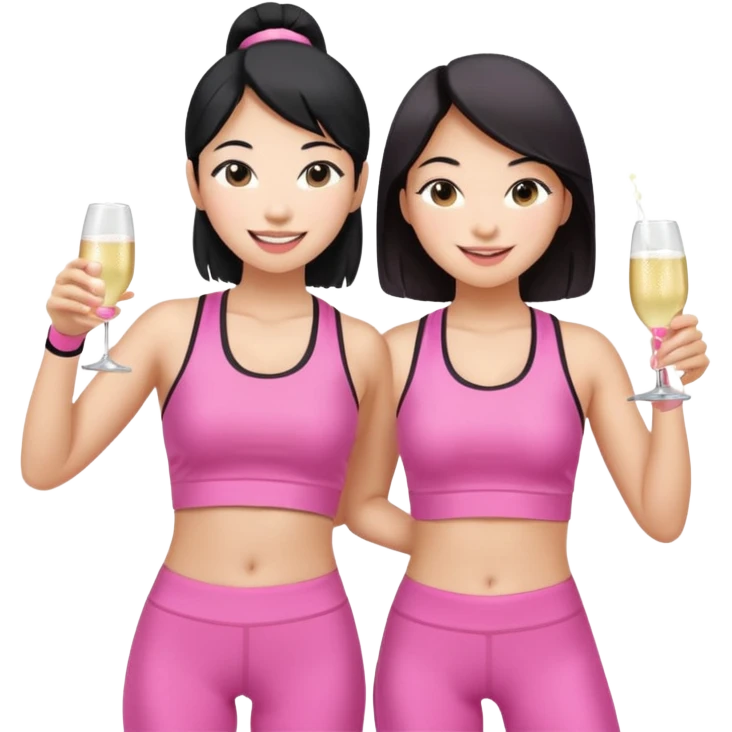 two girl pink pilates prosecco 1 asian 1 white emoji