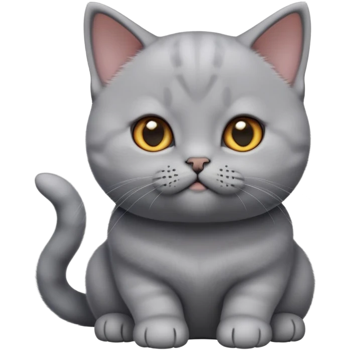 cinematic-cute-realisticbritish shorthair-kitten cat-portrait-emoji,-head-tilted-playfully-and-inquisitively,-sleek-solid-grey-fur,-simplified-yet-adorable-features,-highly-detailed,-glowing-with-a-warm,-friendly-glow emoji