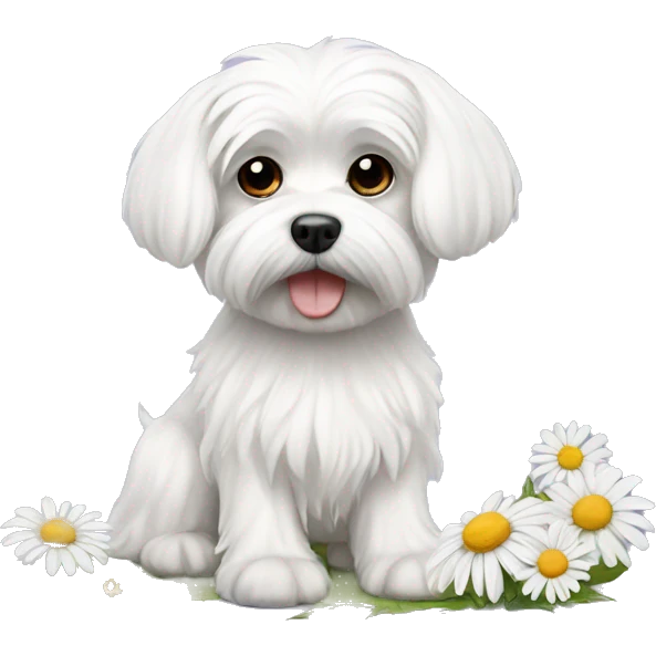 Maltese dog with daisy emoji