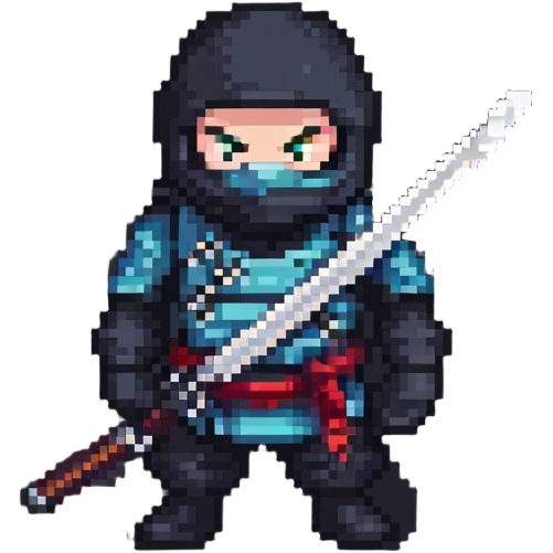 ninja holding a katana in pixel art style emoji