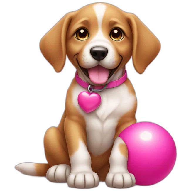 puppy with pink toy ball sit emoji