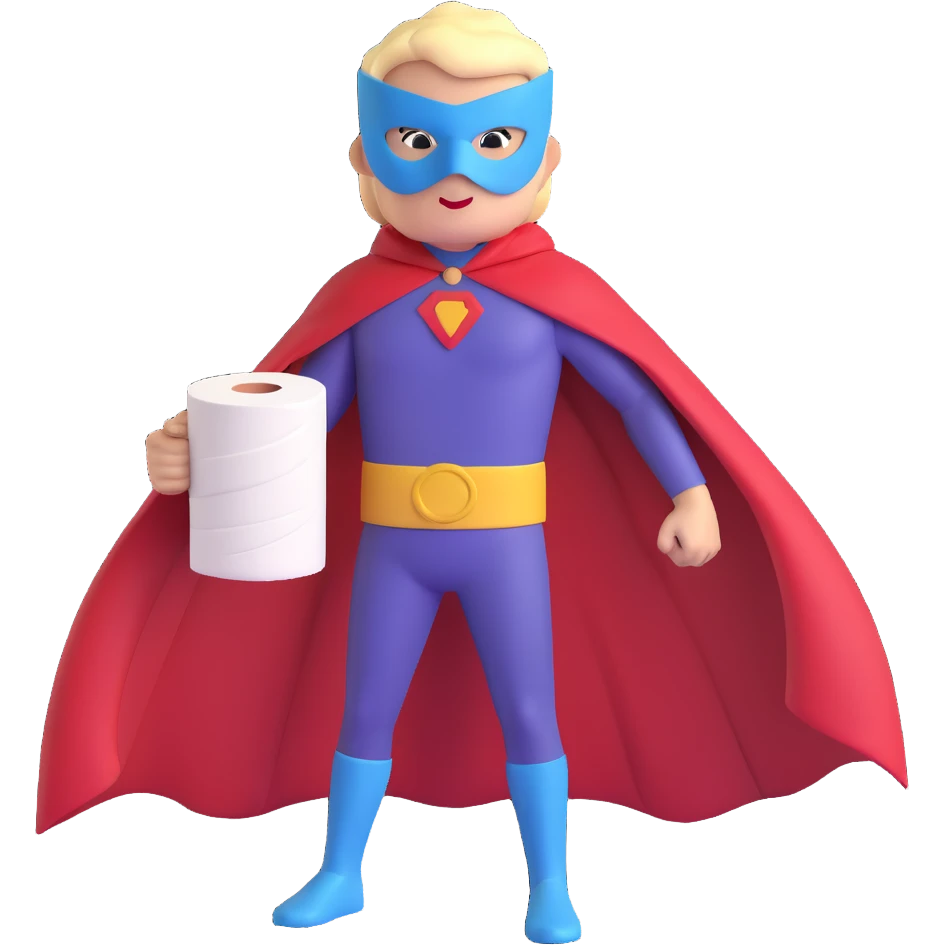 toilet roll superhero, action pose, mask, cape, confident expression, comic style emoji