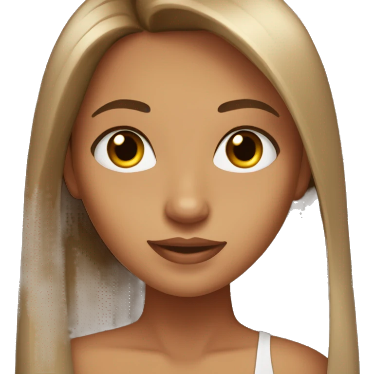 Tanned skin girl,brown long straight hair,brown eyes and long eyelashes  emoji