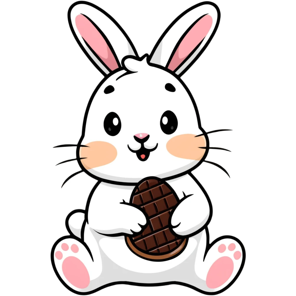 Easter bunny with chocolate smeared on face eating chocolate emoji