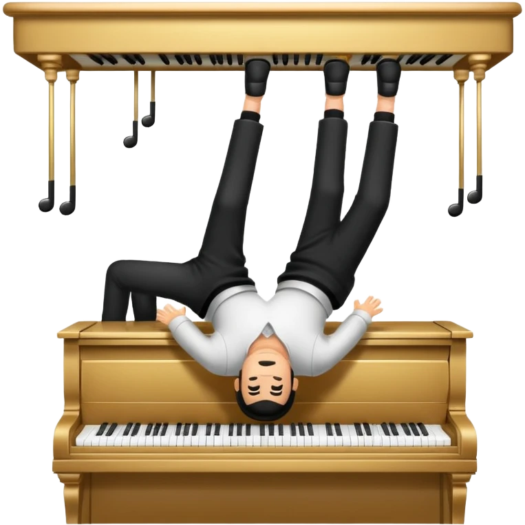 Man playing the piano while hanging upside down emoji