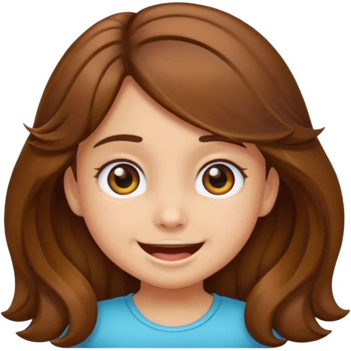EMOJI COMO IPHONE IOS SOLO CARA NIÑA 3 AÑOS PELO LARGO, ONFULADO, MARRON, Y OJOS MARRONES. SONRIENDO, SIN CUELLO Y FONDO TRANSPARENTE emoji
