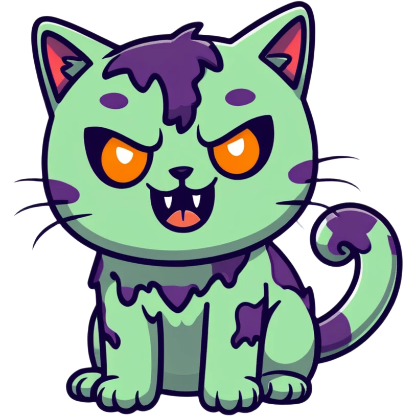 cat zombie emoji, glowing eyes, drooling, playful expression emoji