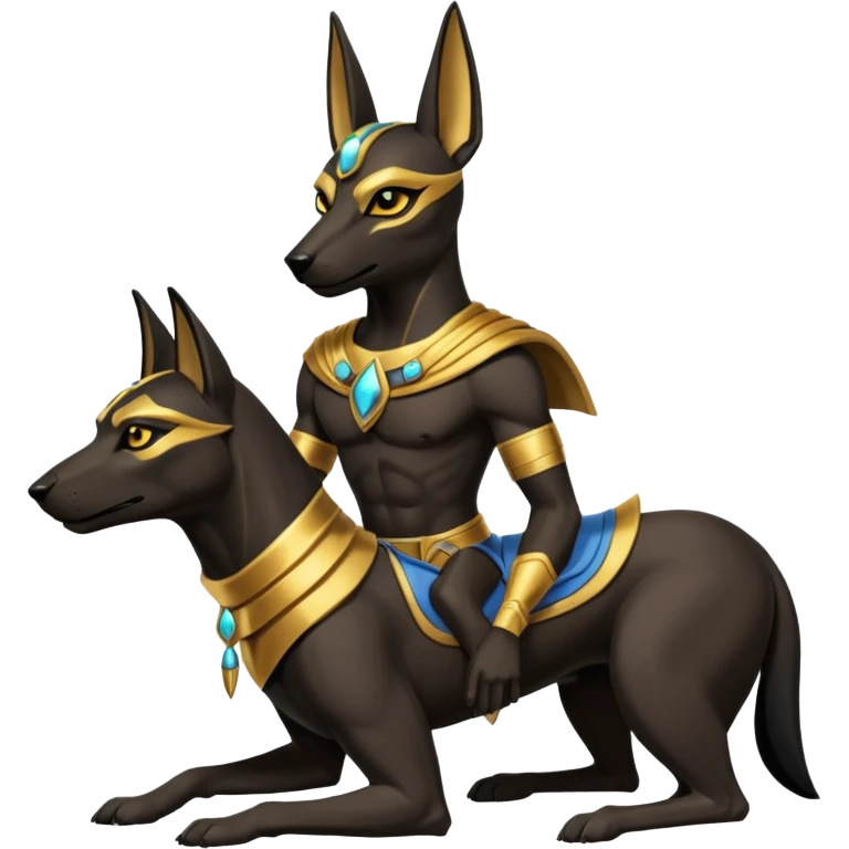 Ancient style saddled superhero avenger four-legged casually adorned black skinned anubis canine casually posed  emoji