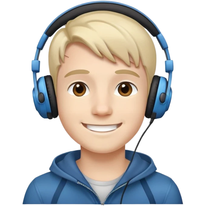 boy wearing headphones with a smile emoji