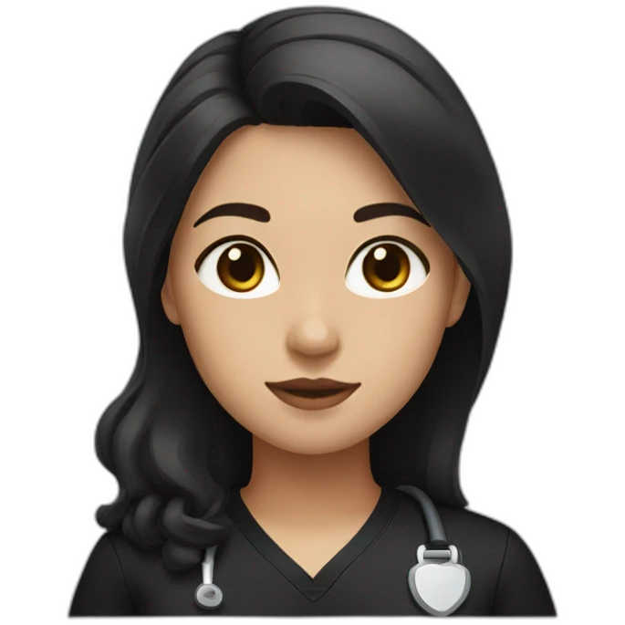 girl with middle part and dark brown hair in black scrubs emoji