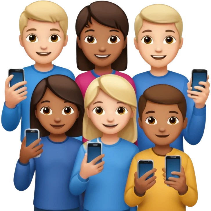 grupo de niños de 12 años con mobiles emoji