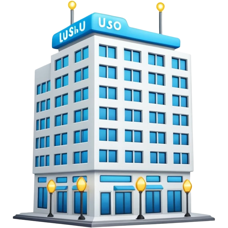 me podrías hacer un edificio con una llave que tengas las iniciales IN, que se vea con luces el edificio emoji