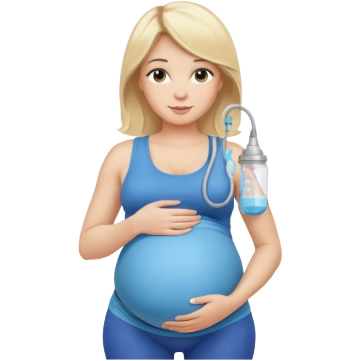 Woman blonde hair tank top blue leggings pregnant belly holding a pump  emoji