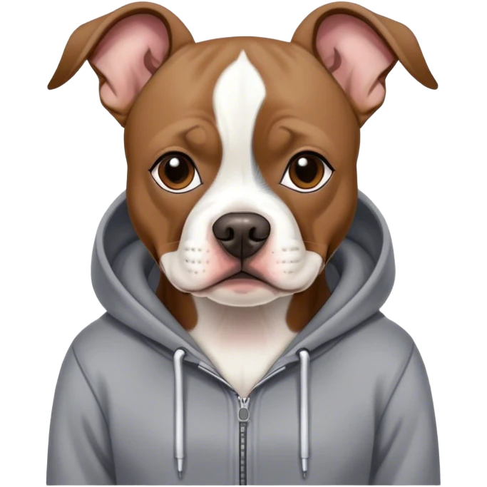 American Pit Bull Terrier mixed with a boston terrier, in a medium grey hoodie emoji