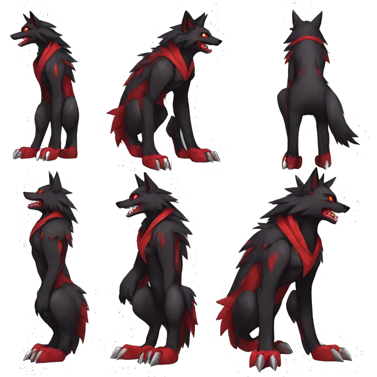  Cool Edgy Black Red Digimon-Fakemon-Wolf full body emoji