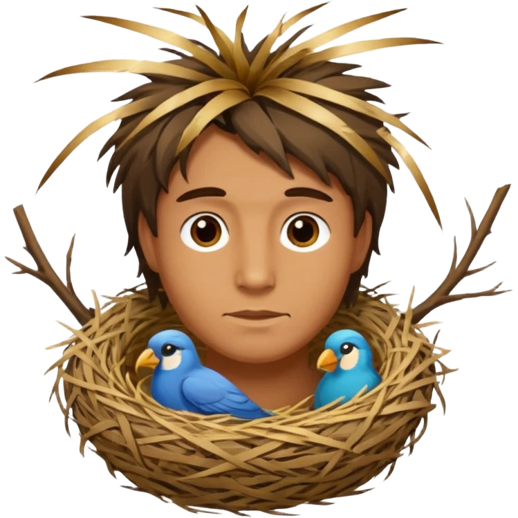Man who has a Birds Nest for hair emoji