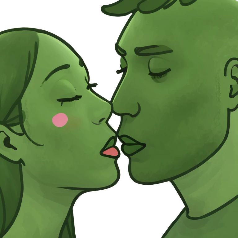 White girl and black guy kissing emoji