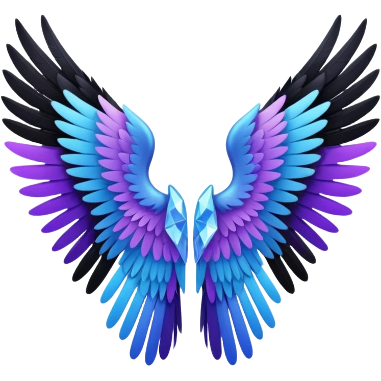 crystal angel wings, black feathers at the tips, hints of purple and blue, emoji style emoji