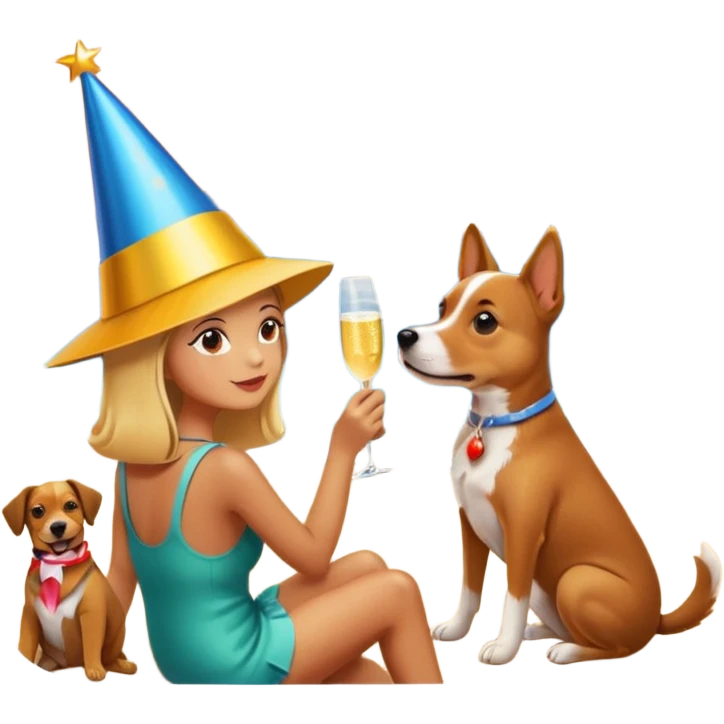 celebration birthday with a dog and watching sunset with many peoples emoji