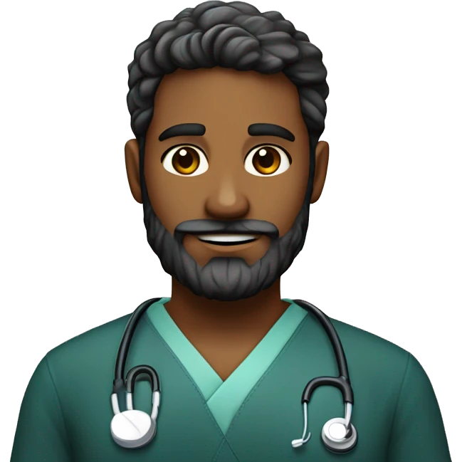 médico de pele branca 29 anos com barba preta com estetoscopio no pescoço emoji