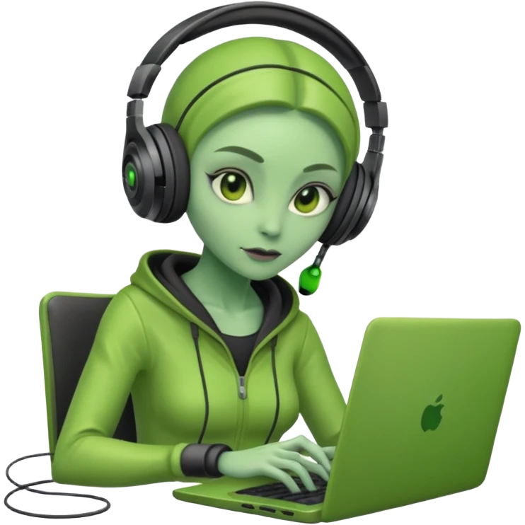 lady alien with only gaming laptop. emoji
