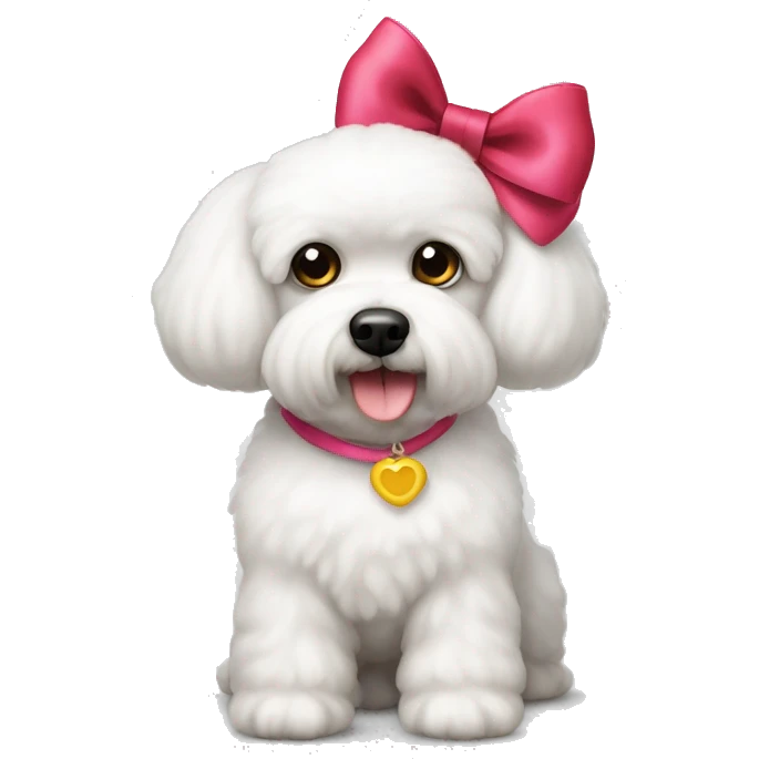 White Bichon frise dog with bows on ears emoji