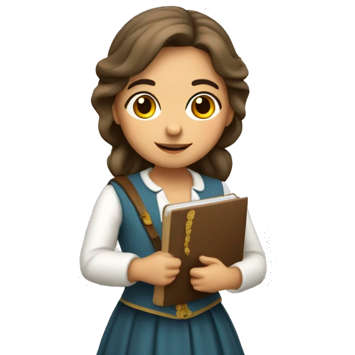 cute historical spanish woman with a notebook in her hands emoji