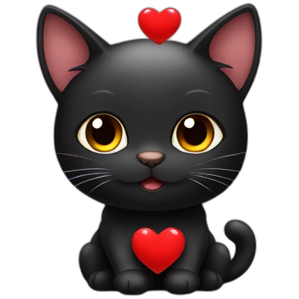 Black cute cat fallen in love emoji